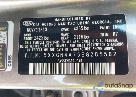 2014 Kia Optima Ex из США, поврежденный, VIN 5XXGN4A75EG285562